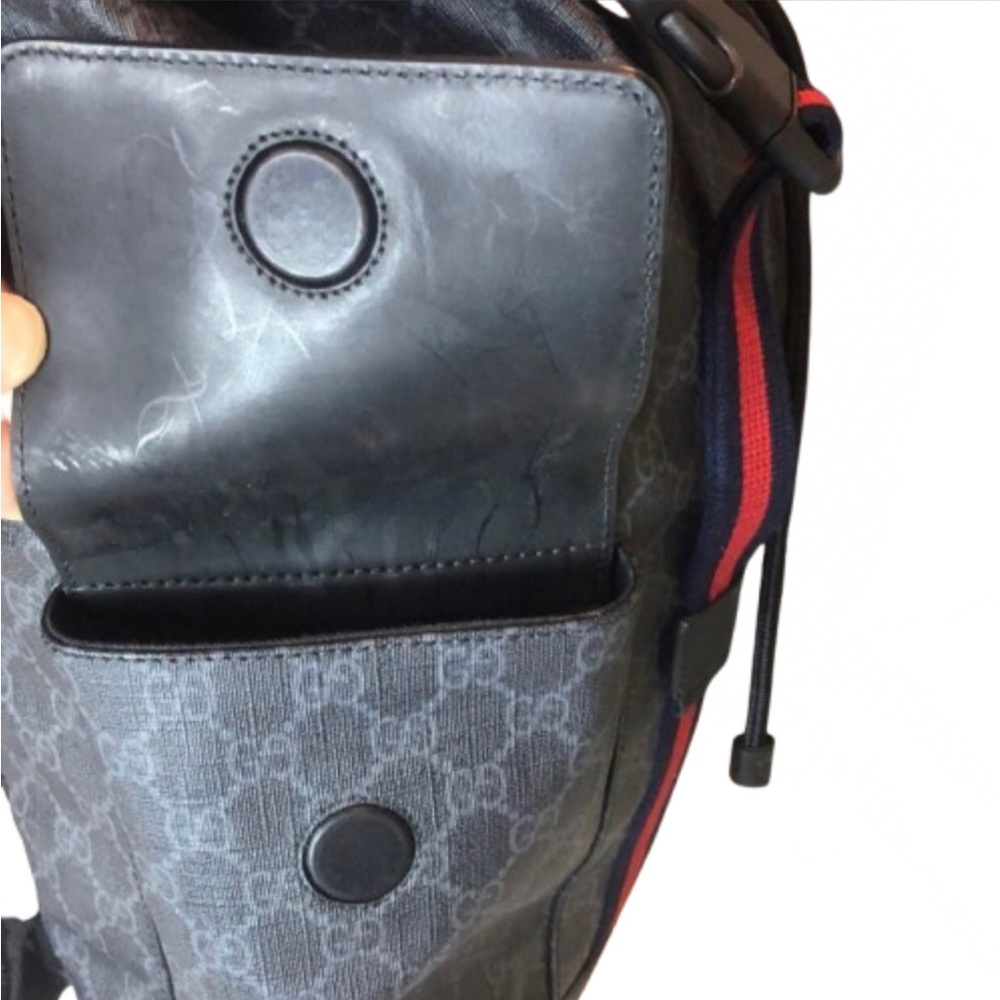 GUCCI GG SUPREME Soft Sided Coated Canvas Leather Black and Grey Backpack COA - Picture 11 of 17